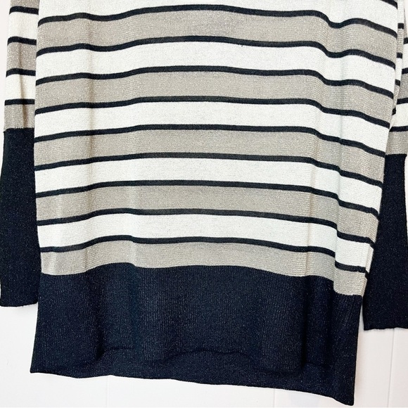 Chaser NWT Lurex Stripe Sweater Medium black gold metallic V neck lightweight - Picture 7 of 11